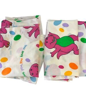 Barney the Dinosaur Bedroom Curtain Set of 2 Rod Pocket 40"x64" Poly Cotton 1992